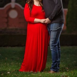 ❤️ Long Sleeve Maxi Dress with Pockets Red